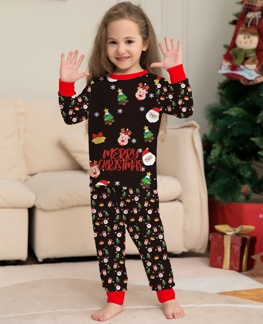 (6M Baby) Christmas Family Matching Pajamas Christmas Tree Santa Deer Print Adults Kids Family Matching Outfits Top and Pants 2PCS Xmas Sleepwear Pyjamas Baby Jumpsuit