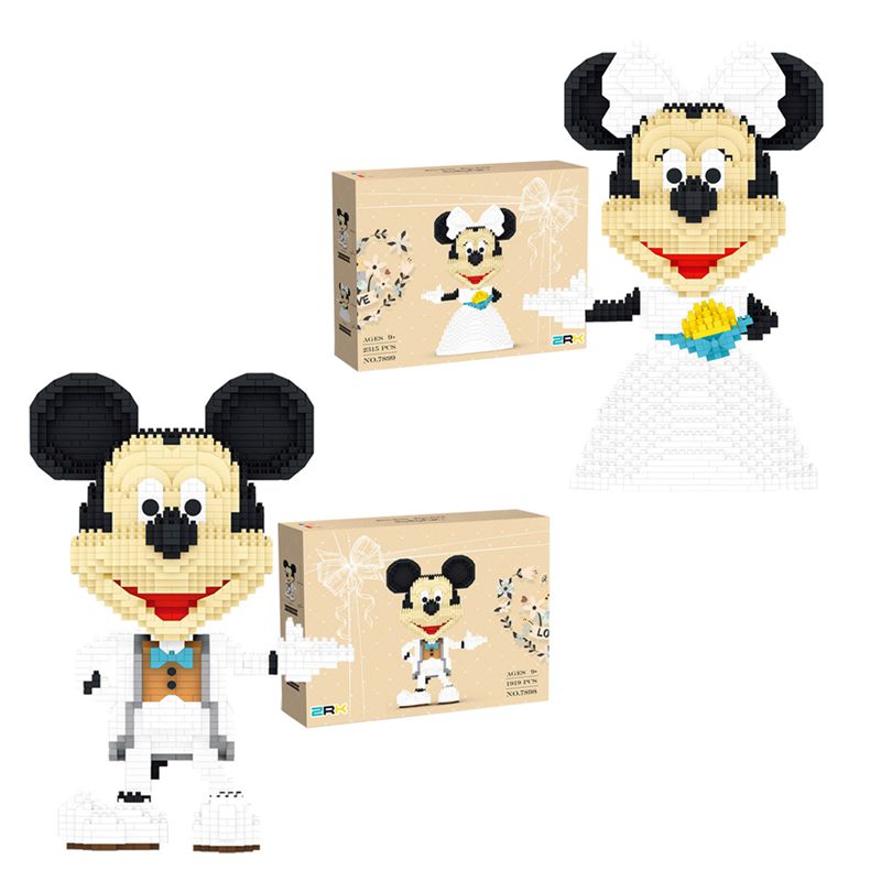 (Mickey) Disney Mickey Mouse Diamond Building Blocks Minnie Mouse Wedding Dress Micro Brick Figures Toys For Christmas Gift