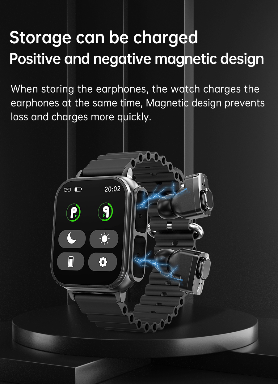 (Black) Smart Watch with Bluetooth Earphone Smartwatch with Earbuds Sport Headphones Sport Fiteness Tracker Waterproof Bluetooth Call Blood Oxygen Monitoring