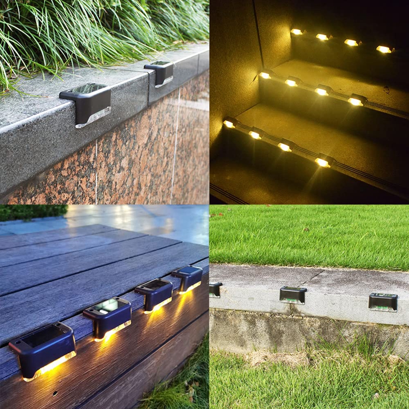 (Warm White) 4Pcs LED Solar Path Stair Lights Outdoor Garden Yard Fence Wall Landscape Lamp Solar Light for Stair Courtyard