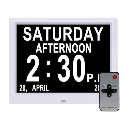Dementia Clock 8 Inches Calendar Date Clock Memory Loss Day Clock Extra Large Non-Abbreviated Day Month Digital Clock