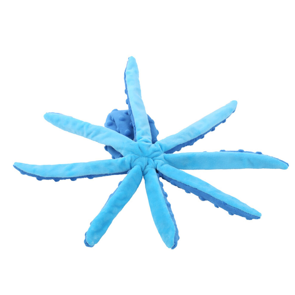 (Blue) Squeaky Dog Interactive Play Toy,No Stuffing Octopus Dog Chew Toy with Crinkle Paper for Medium and Large Dog Playing