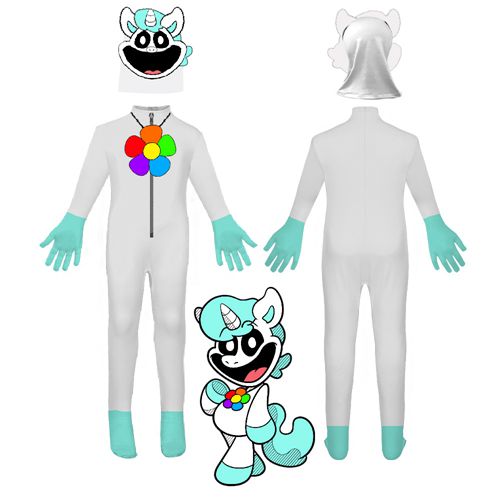 (110CM) Smiling Critters Costume Child Halloween Party Dress up With Head Cover Bodysuit Poppy Playtime Cosplay Jumpsuits Funny Party Show Craftycorn