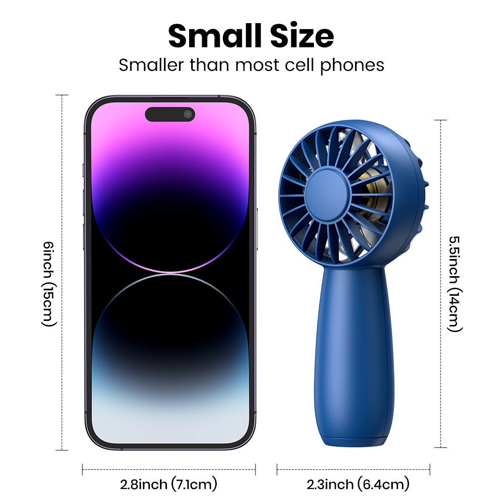 (Blue) Mini Handheld Fan Rechargeable Personal Fan with 3 Speeds Super Compact Cooling Fan for Home Office Travel and Outdoor Activities