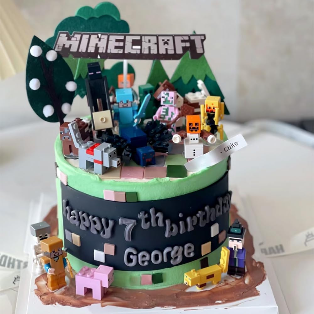 Minecraft Minifigure Building Blocks Kids Mini Toys Cake Toppers Cake Decorations Happy Birthday Topper for NTN Game Cupcake Decor 16pcs Set Fit Lego