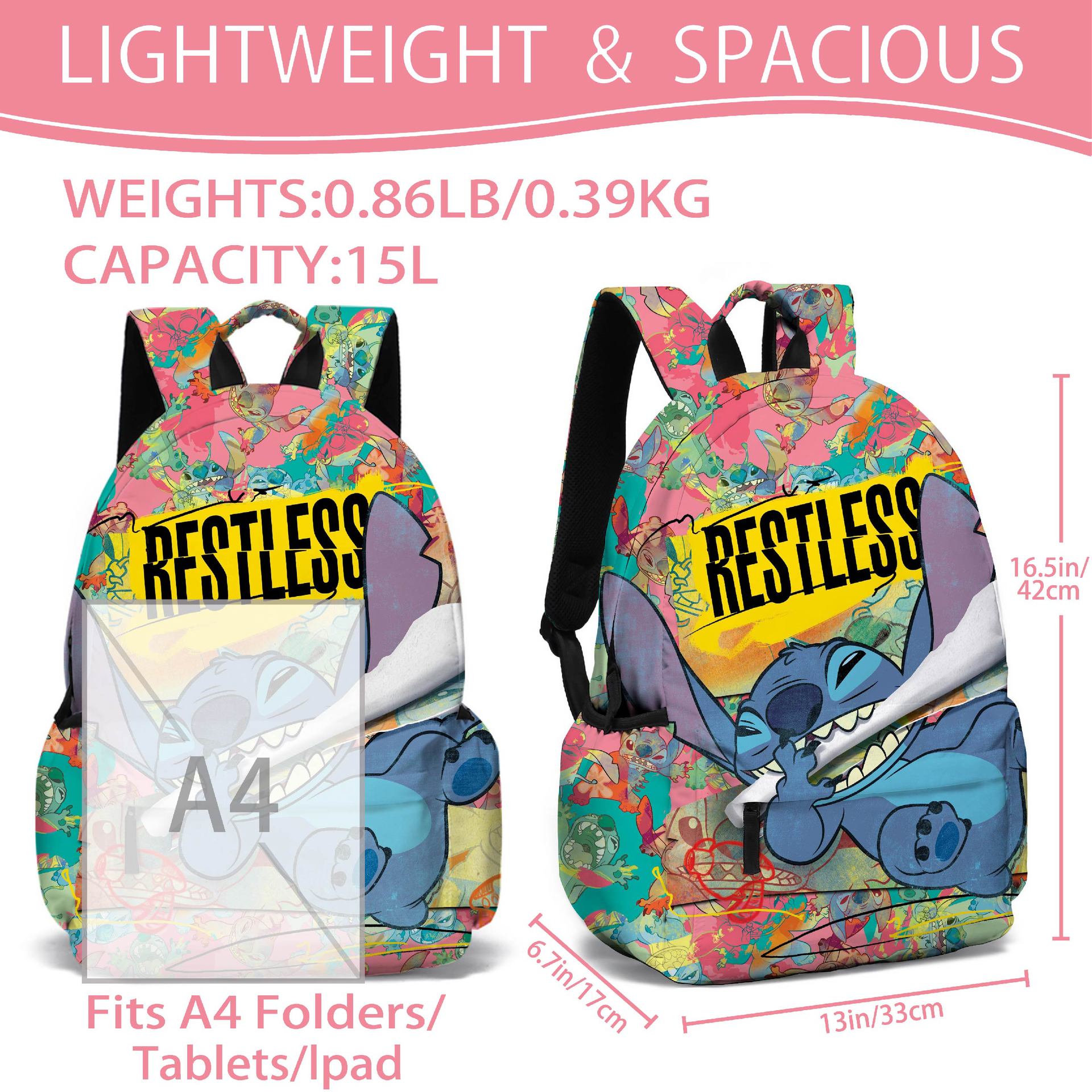 (Backpack) Stich 3D Cartoon Backpack Student School Bookbag Travel Backpacks for Boys Girls Teenagers Lunch Travel Rucksack