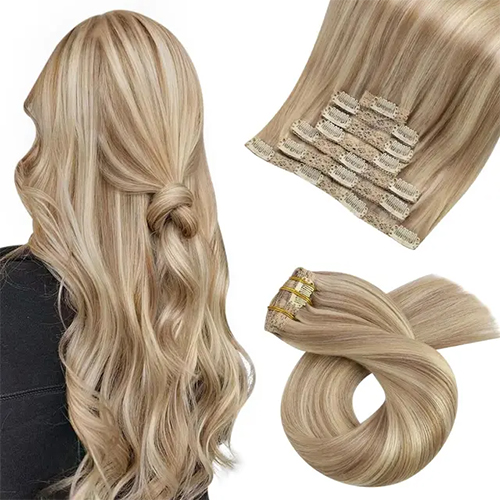 Color Clip In Human Hair Extensions Natural Hair Pieces For Women with Clips