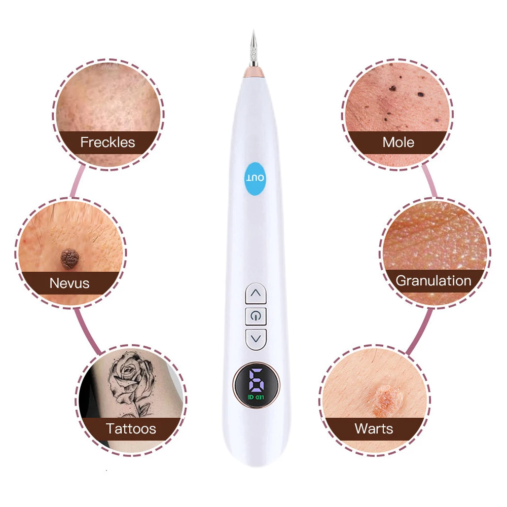 Mini Plasma Pen Freckle Remover Machine Laser Mole Removal Dark Spot Skin Wart Tag Remove Tattoo Removal Skin Care Beauty Tool Face Body 9 Mode LCD