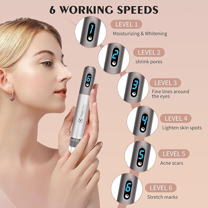 Dr.Pen H3 Professional Microneedling Pen with 18pcs 12PIN Cartridges Needles for Hydra Pen H3 Wireless Derma Roller Pen 6 Speed Levels 0.25-2.5mm Adjustable