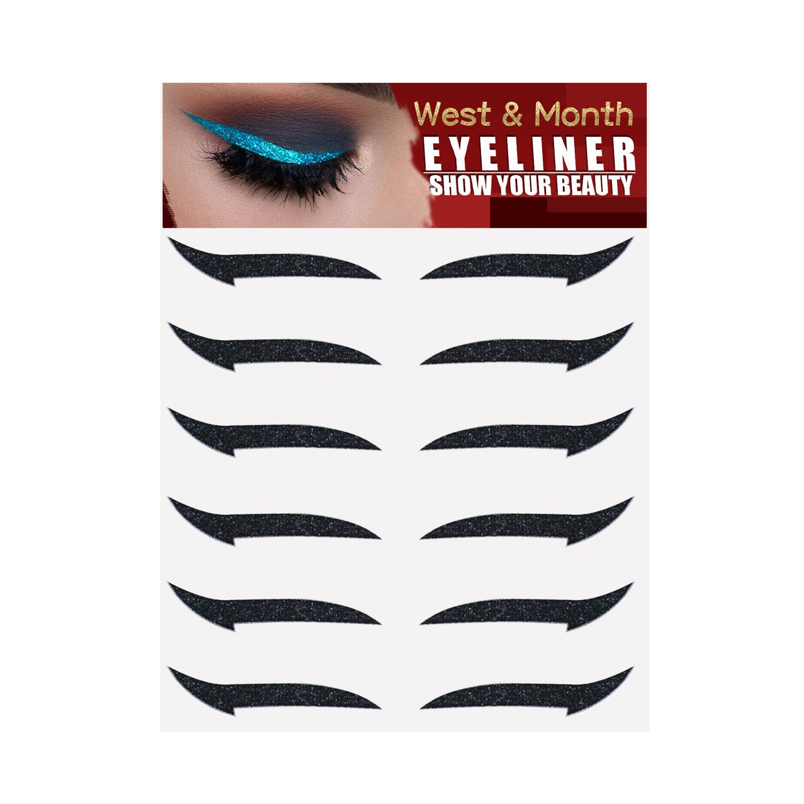 (Black A) Waterproof Double Eyelid Line Stickers Glitter Eyeliner Sticker Set Reusable Eye Makeup Fake Self Adhesive Sticker Beauty Accessories Eye Cosmetics 6 pairs
