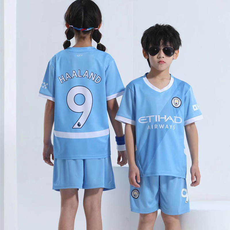 (Kids 16) 2025-2026 Football Kits Manchester City Home Jersey Haaland Number 9 Football Training Shirts for Kids