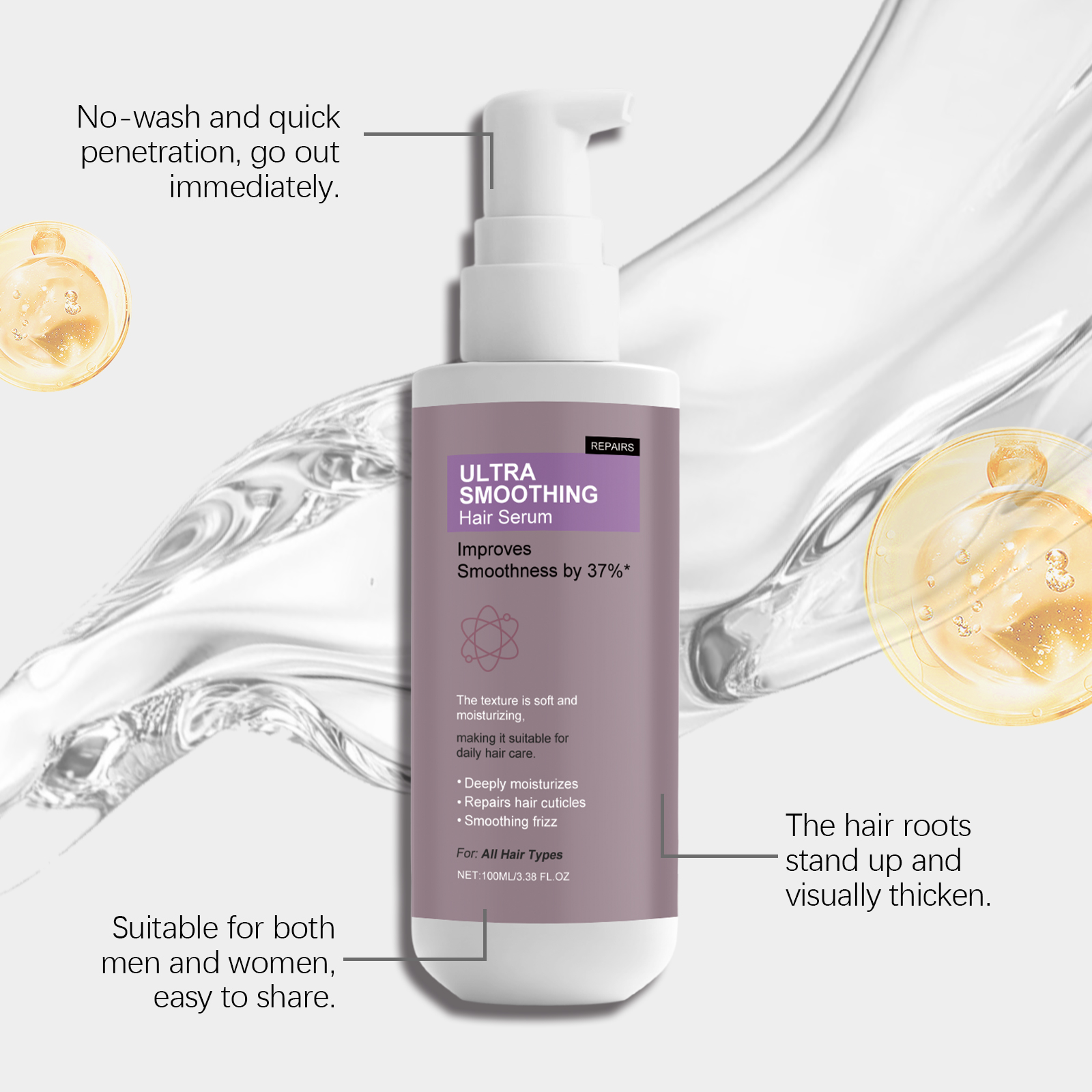 Smoothing Hair Serum - Gentle Hydrating Formula for Frizz-Free, Lightweight & Refreshing Scalp-Safe Daily Hair Care ﻿