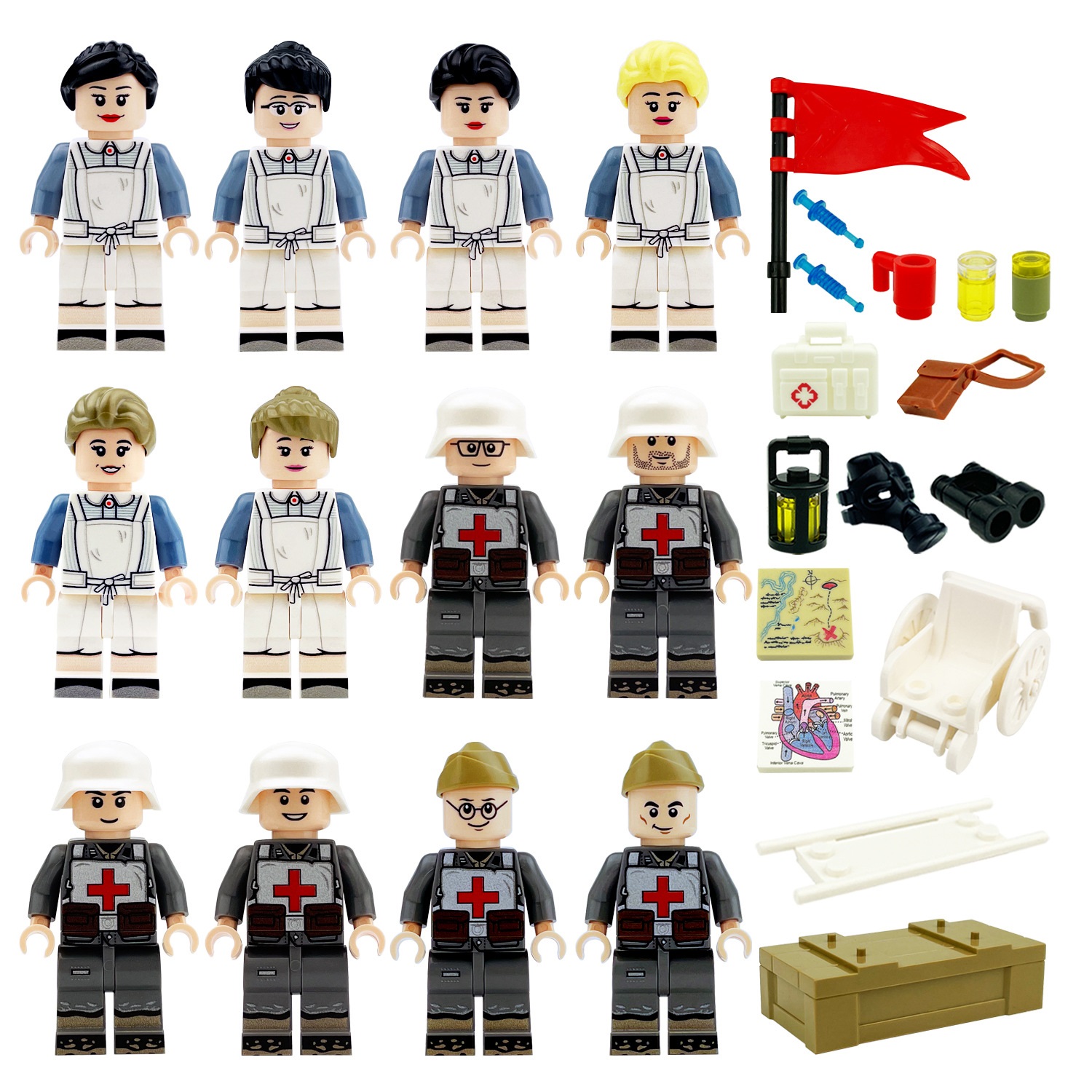 (Army E) Soldiers Army Toys Building Blocks Set Military Mini Figures Field Forces Rear Service Units Medical Troops for Imaginative War Games for Kids