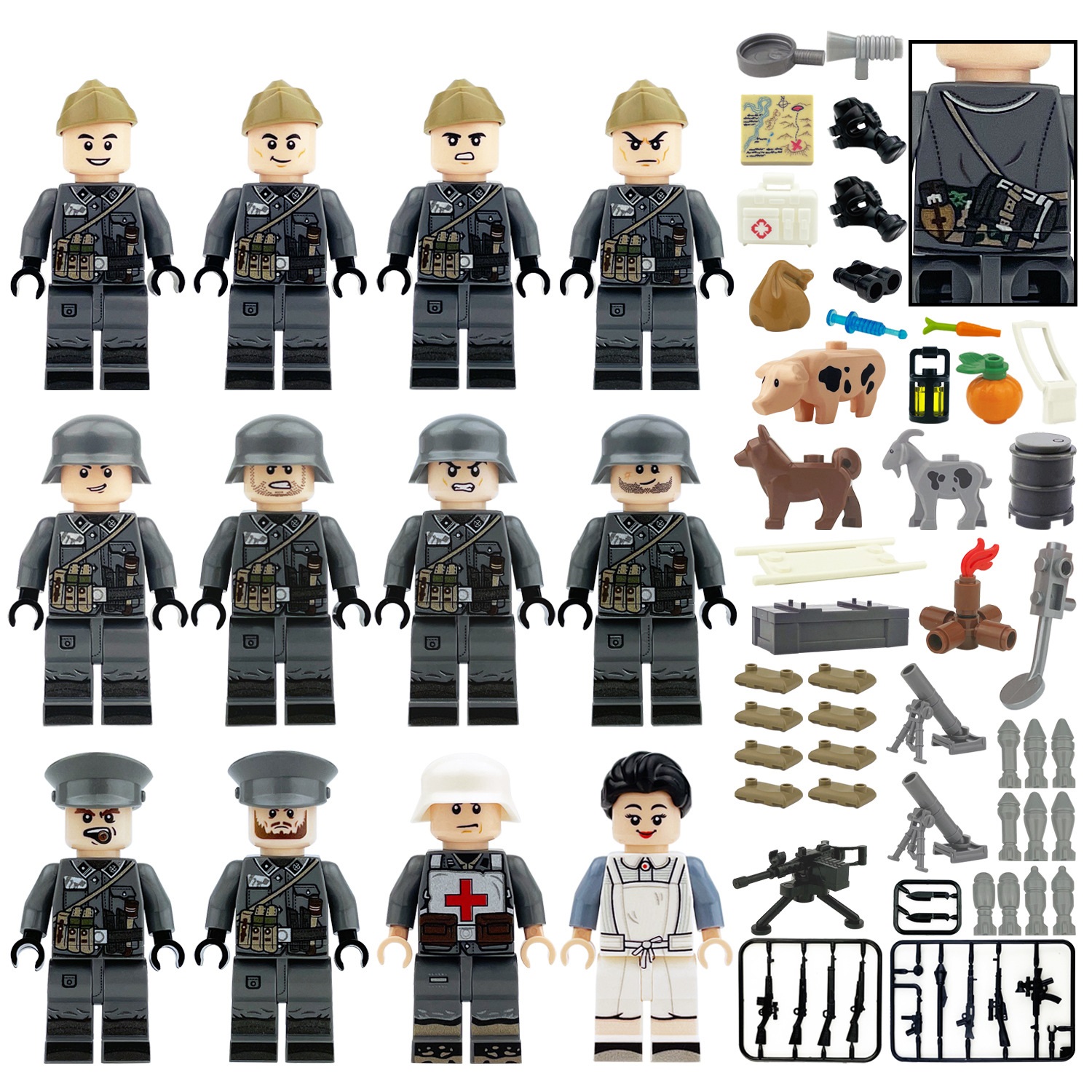 (Army E) Soldiers Army Toys Building Blocks Set Military Mini Figures Field Forces Rear Service Units Medical Troops for Imaginative War Games for Kids