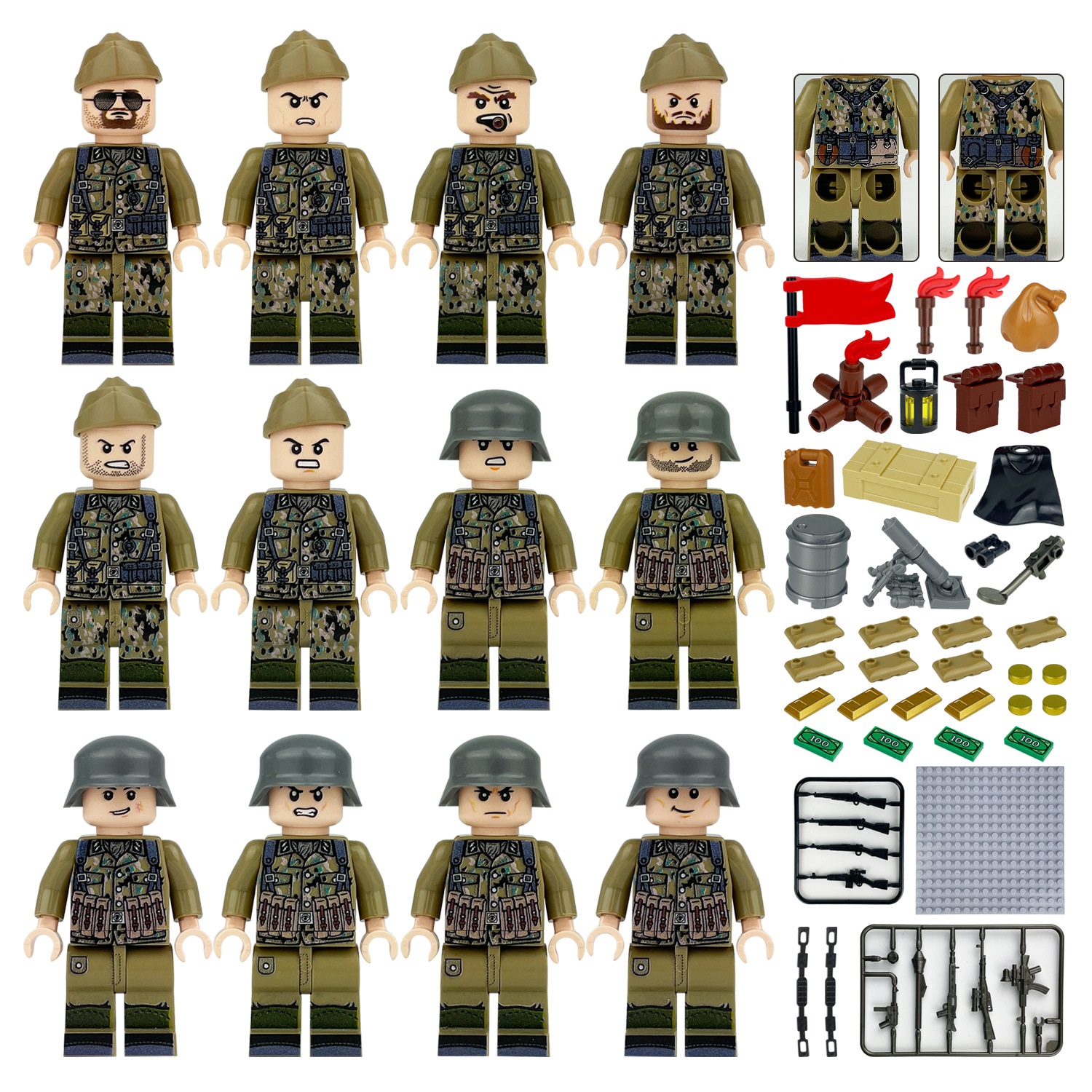 (Army E) Soldiers Army Toys Building Blocks Set Military Mini Figures Field Forces Rear Service Units Medical Troops for Imaginative War Games for Kids
