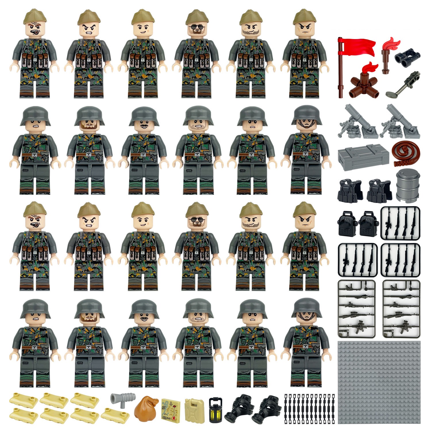 (Army E) Soldiers Army Toys Building Blocks Set Military Mini Figures Field Forces Rear Service Units Medical Troops for Imaginative War Games for Kids