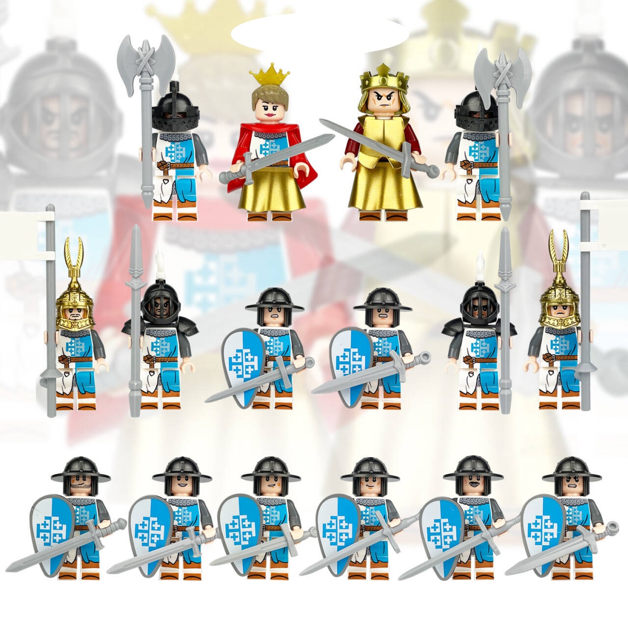 (16 Pcs Soldiers D) Mini Knight Figures with Armor Accessories Medieval Royal Soldiers Building Blocks Military Strategy Game Toys for Kids
