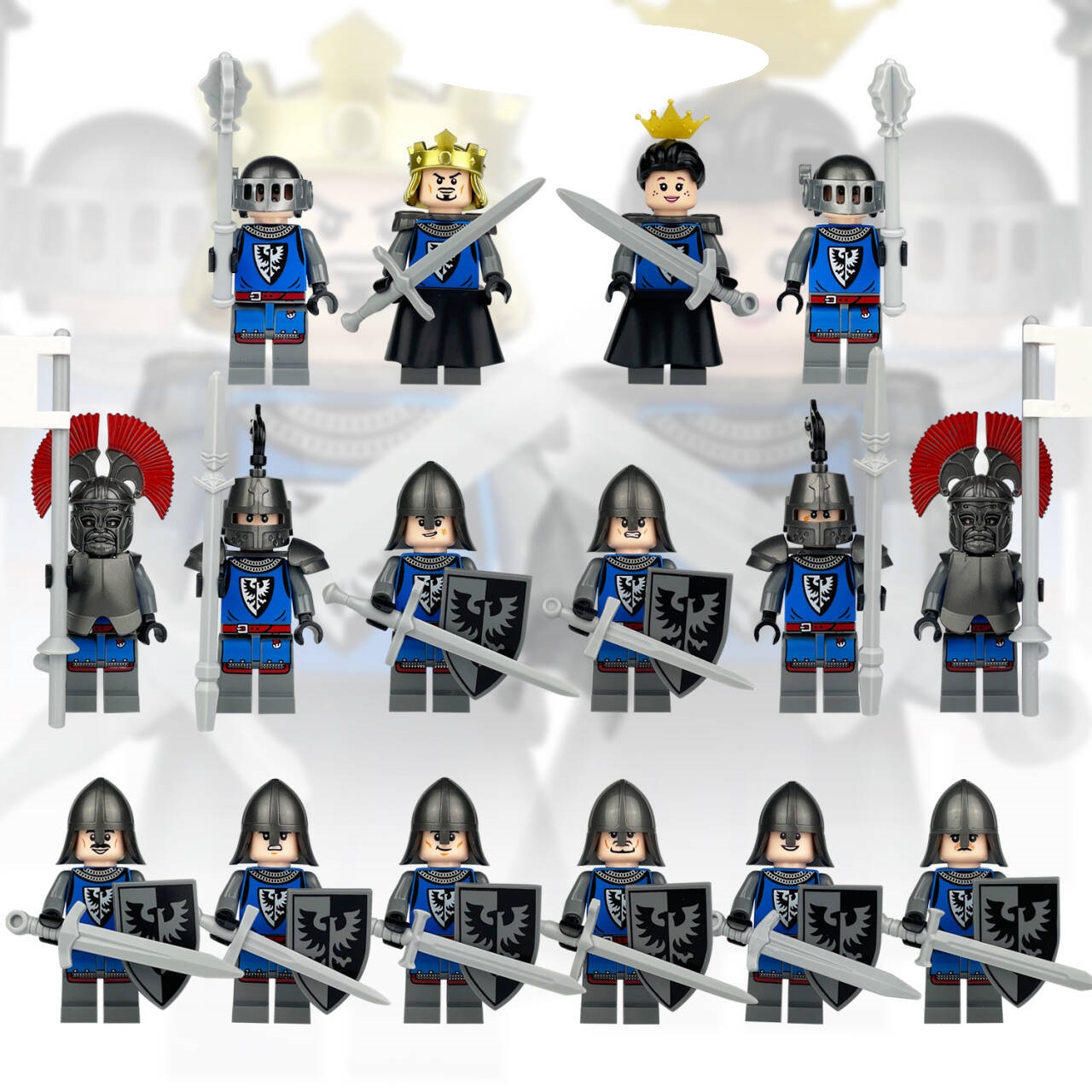 (16 Pcs Soldiers D) Mini Knight Figures with Armor Accessories Medieval Royal Soldiers Building Blocks Military Strategy Game Toys for Kids