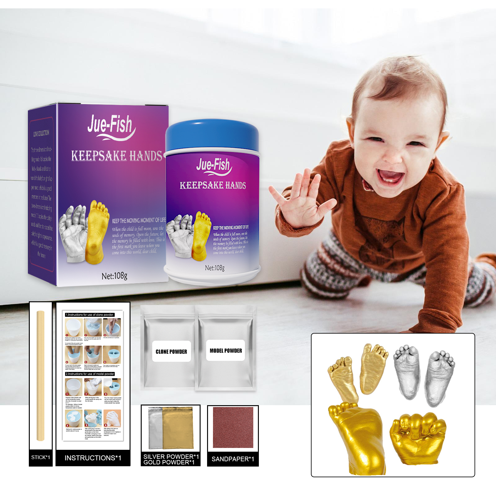 Baby hand model Clone powder Creative 3D clone powder children full moon hand footprint souvenir model ﻿