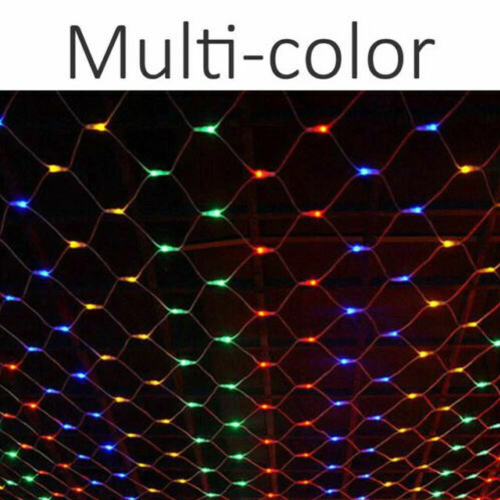(Blue) Solar LED String Fairy Net Lights Curtain Mesh Christmas Party Garden Outdoor AU
