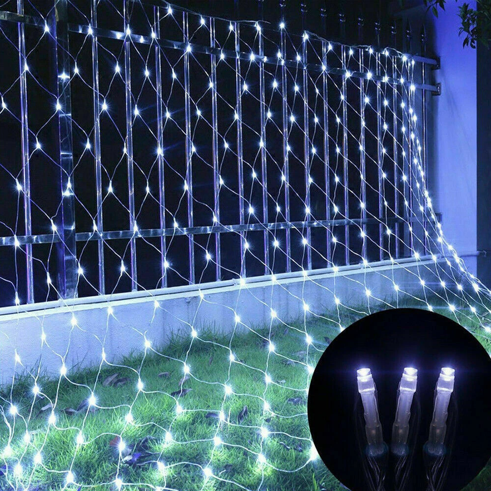 (Blue) Solar LED String Fairy Net Lights Curtain Mesh Christmas Party Garden Outdoor AU