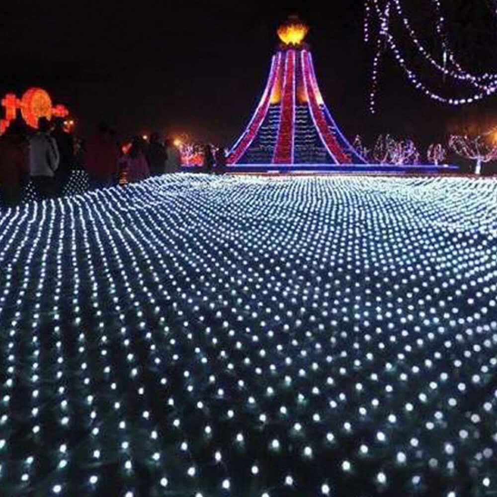 (Blue) Solar LED String Fairy Net Lights Curtain Mesh Christmas Party Garden Outdoor AU