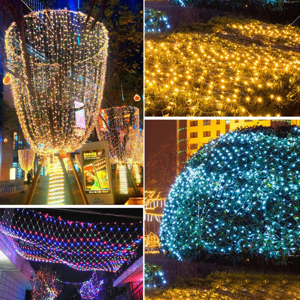 (Blue) Solar LED String Fairy Net Lights Curtain Mesh Christmas Party Garden Outdoor AU