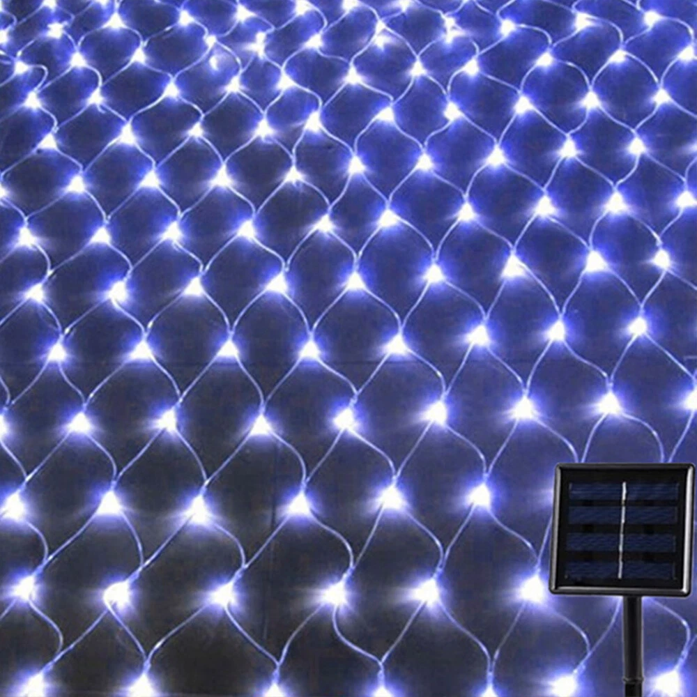 (Blue) Solar LED String Fairy Net Lights Curtain Mesh Christmas Party Garden Outdoor AU