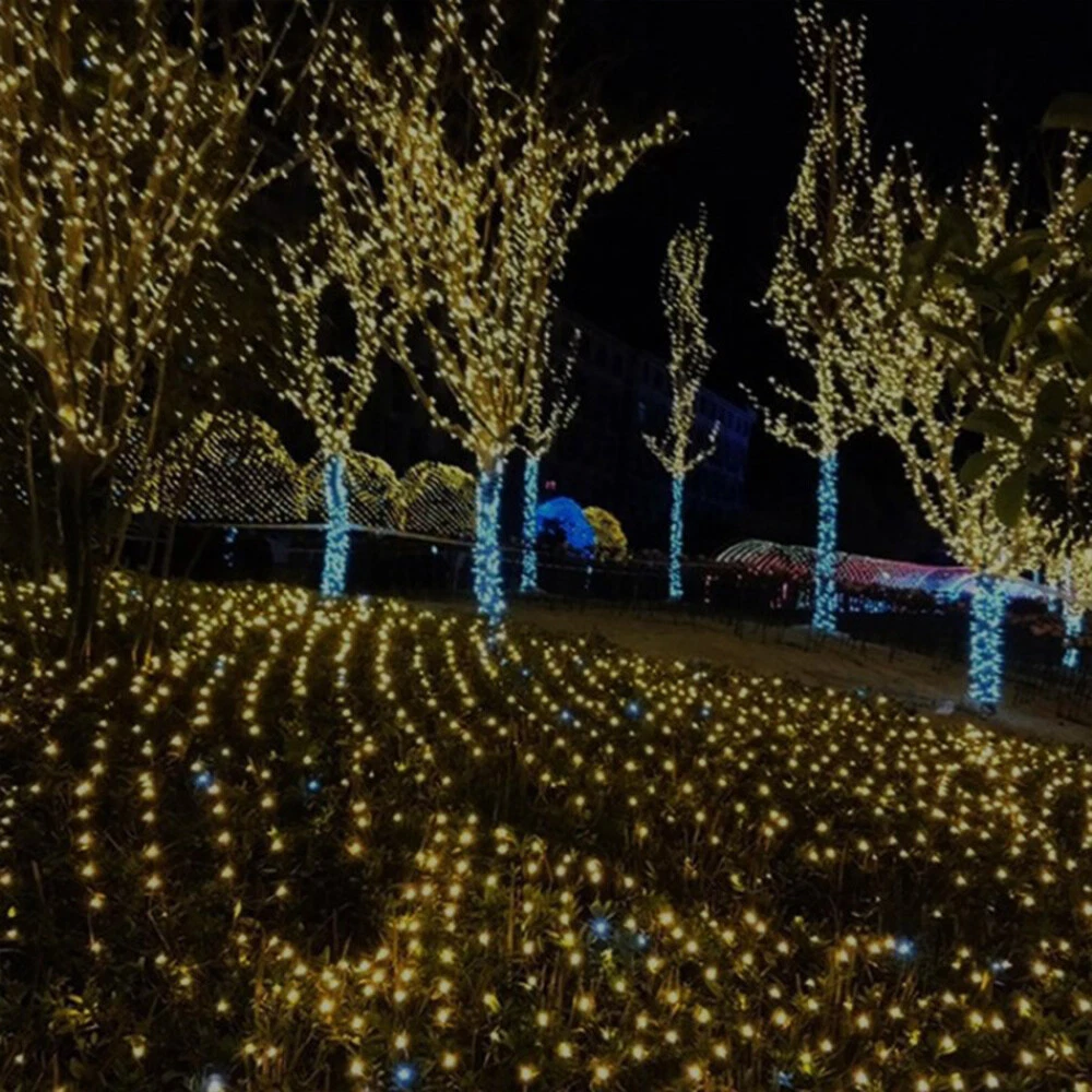 (Blue) Solar LED String Fairy Net Lights Curtain Mesh Christmas Party Garden Outdoor AU
