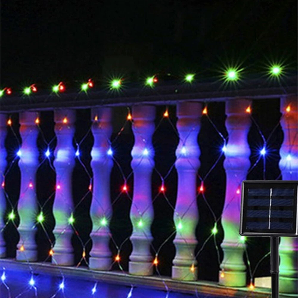 (Blue) Solar LED String Fairy Net Lights Curtain Mesh Christmas Party Garden Outdoor AU