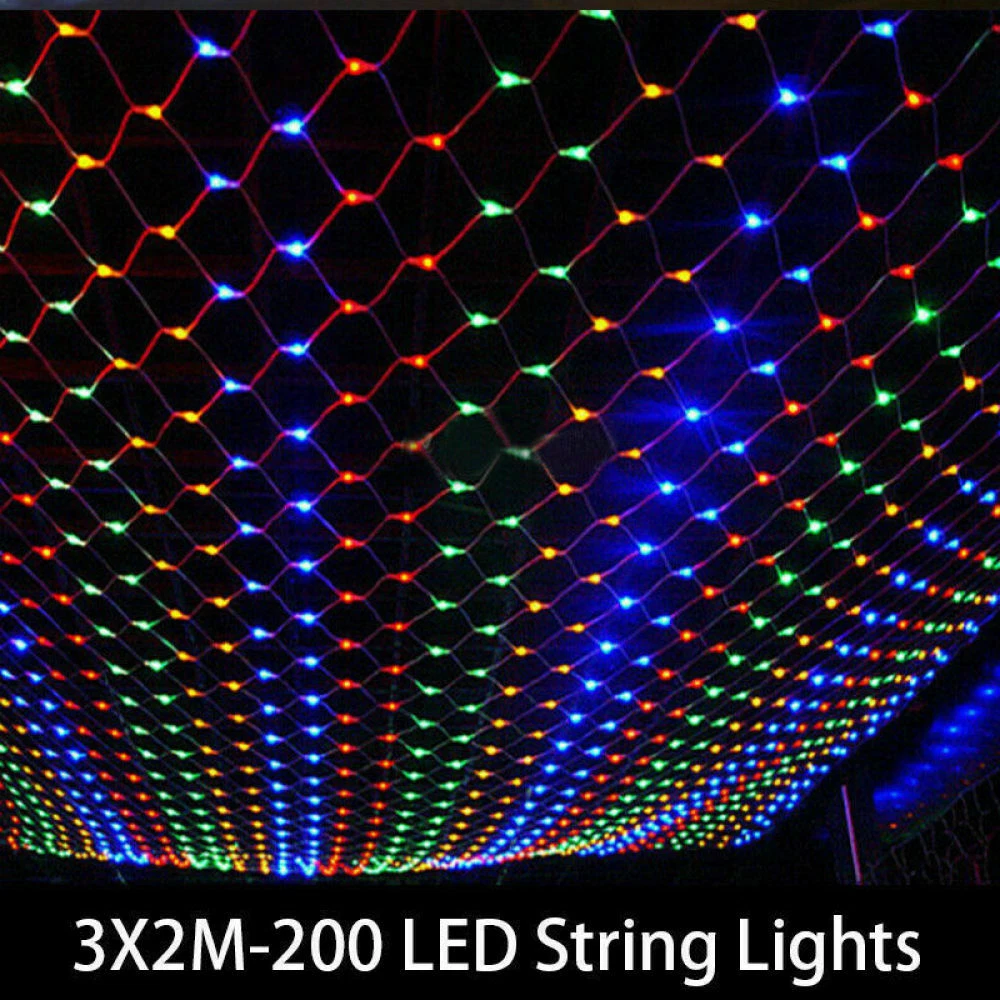 (Blue) Solar LED String Fairy Net Lights Curtain Mesh Christmas Party Garden Outdoor AU