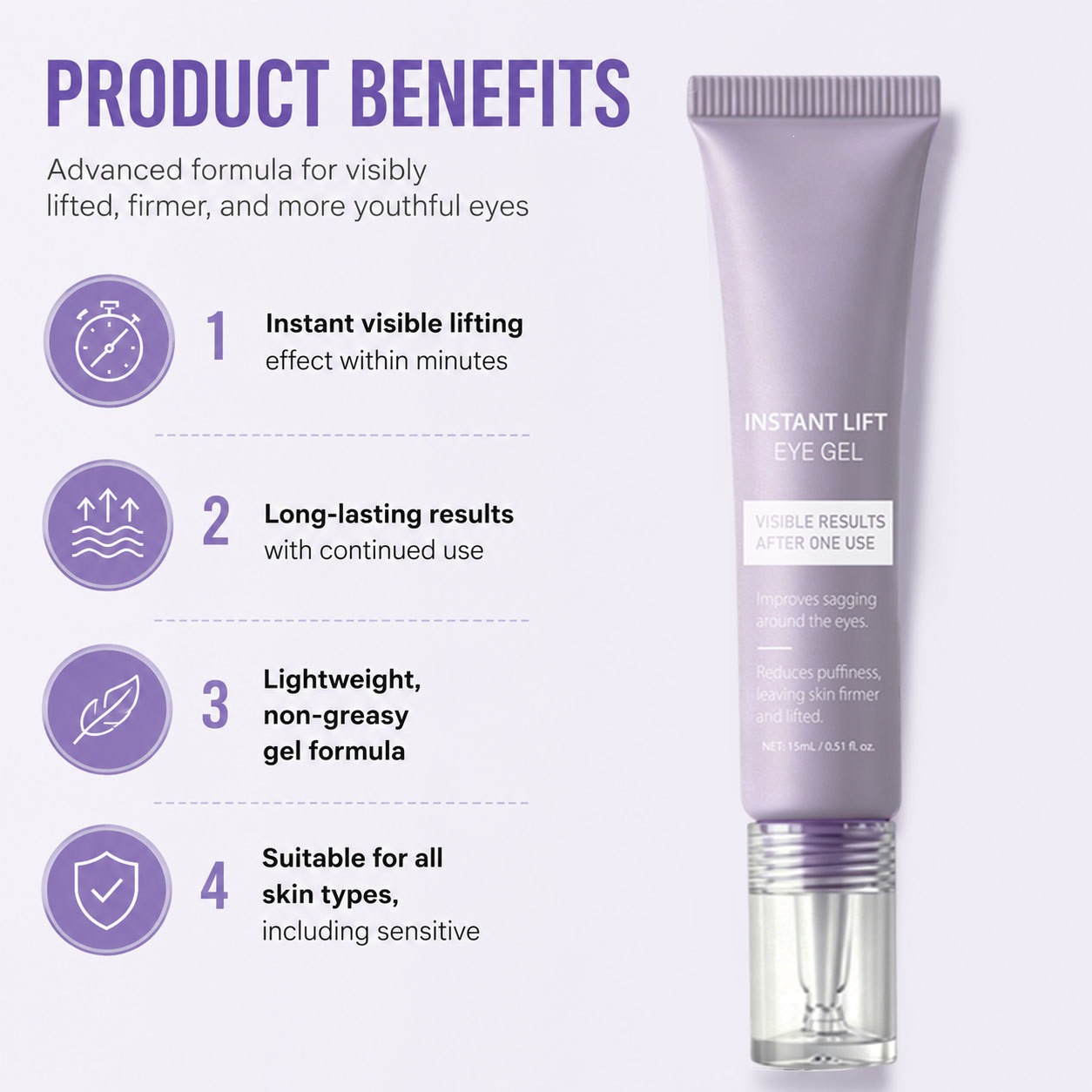 Instant Firming Eye Lift Gel Tightening Moisturising Under Eye Treatment for Daily Home Care Clear 15ml