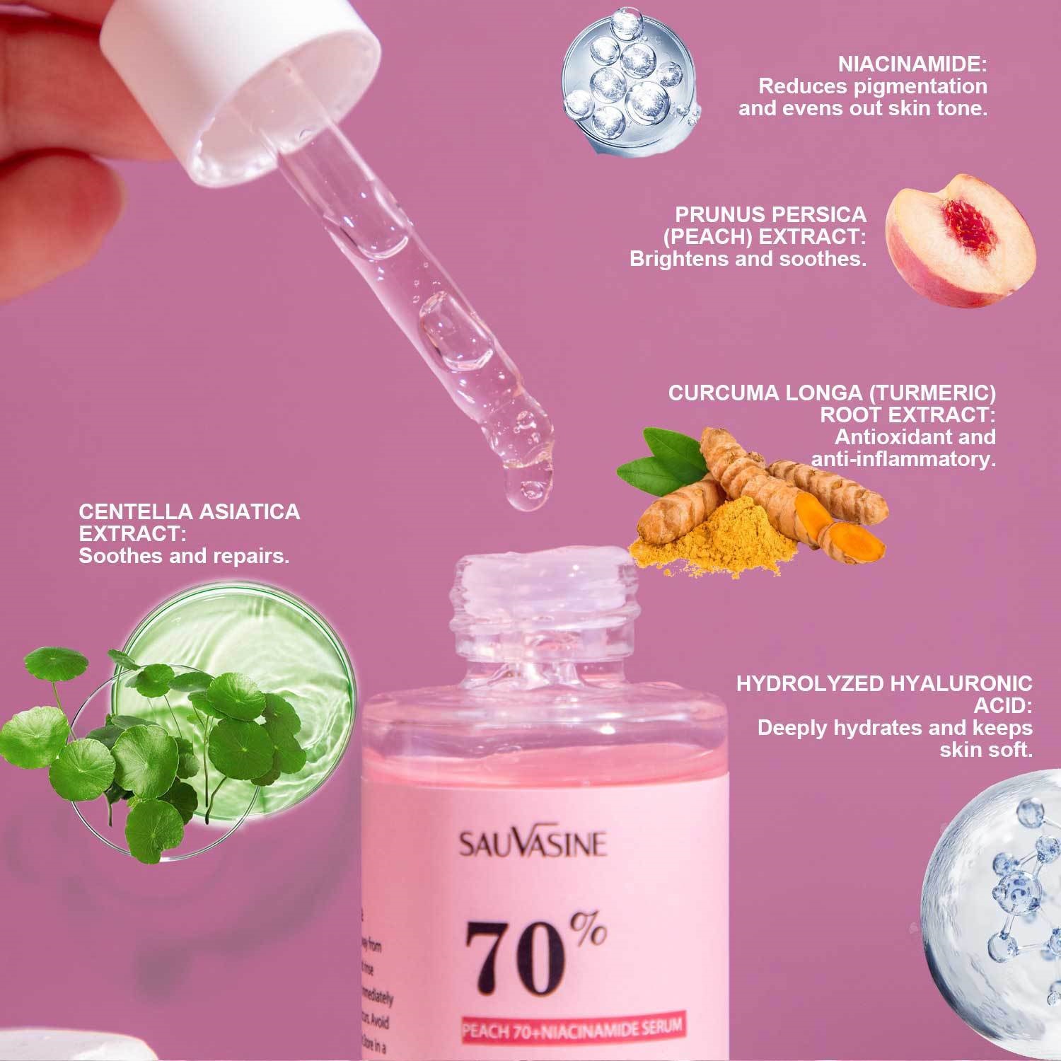 Peach 70 Percent Niacinamide Essence Liquid For Hydrating Moisturizing And Fine Line Reduction Facial Serum