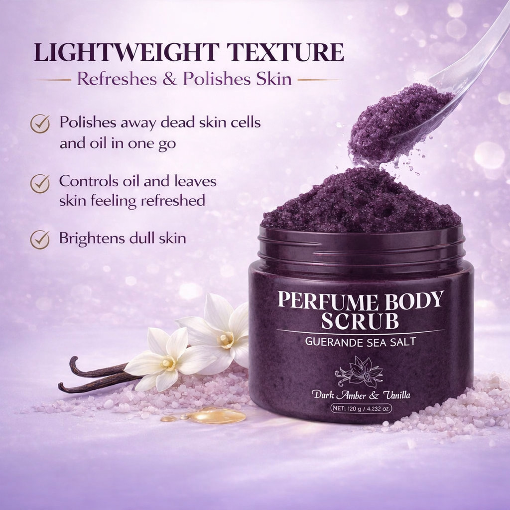 Sea Salt Scented Body Scrub Purple Amber Vanilla Fragrance For Exfoliating Smoothing Moisturizing Daily Shower Skin Care