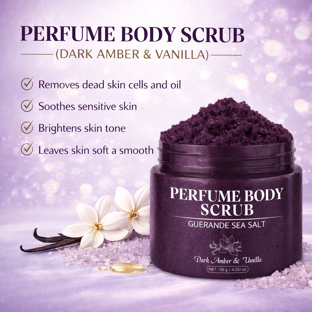 Sea Salt Scented Body Scrub Purple Amber Vanilla Fragrance For Exfoliating Smoothing Moisturizing Daily Shower Skin Care