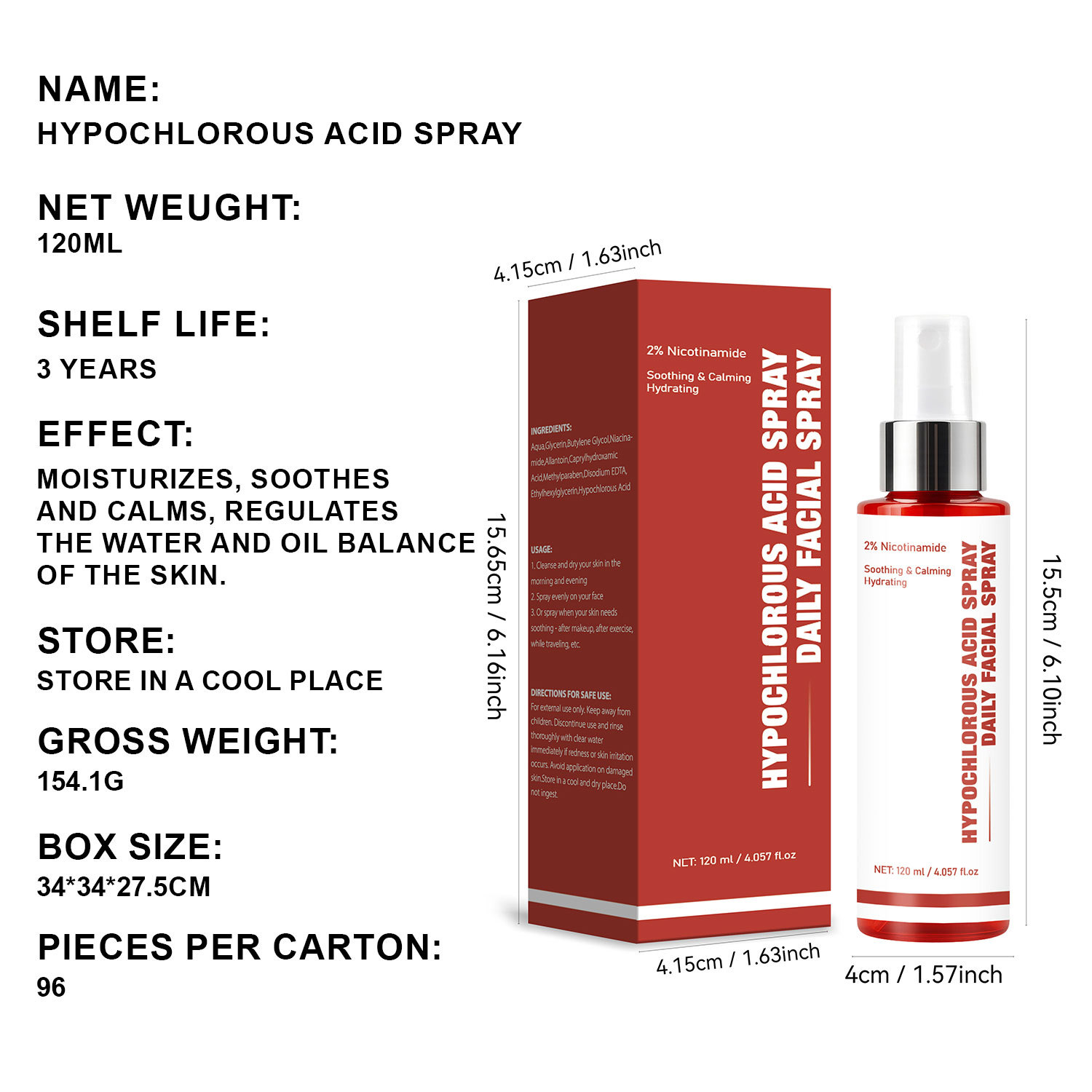 Hypochlorous Acid Facial Spray Hydrating Soothing Refreshing For Daily Face Skin Care Moisture Balancing Treatment 120ml