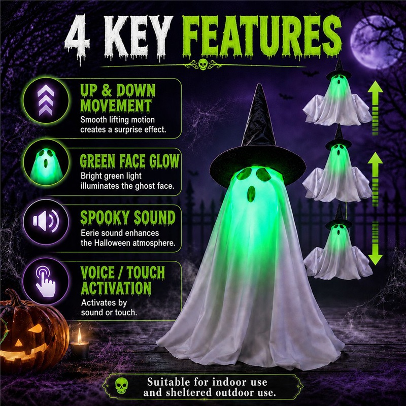 Electric Lifting Little Ghost Halloween New Prop Toy Ornament Scary Hanging Ghost Pumpkin Lamp