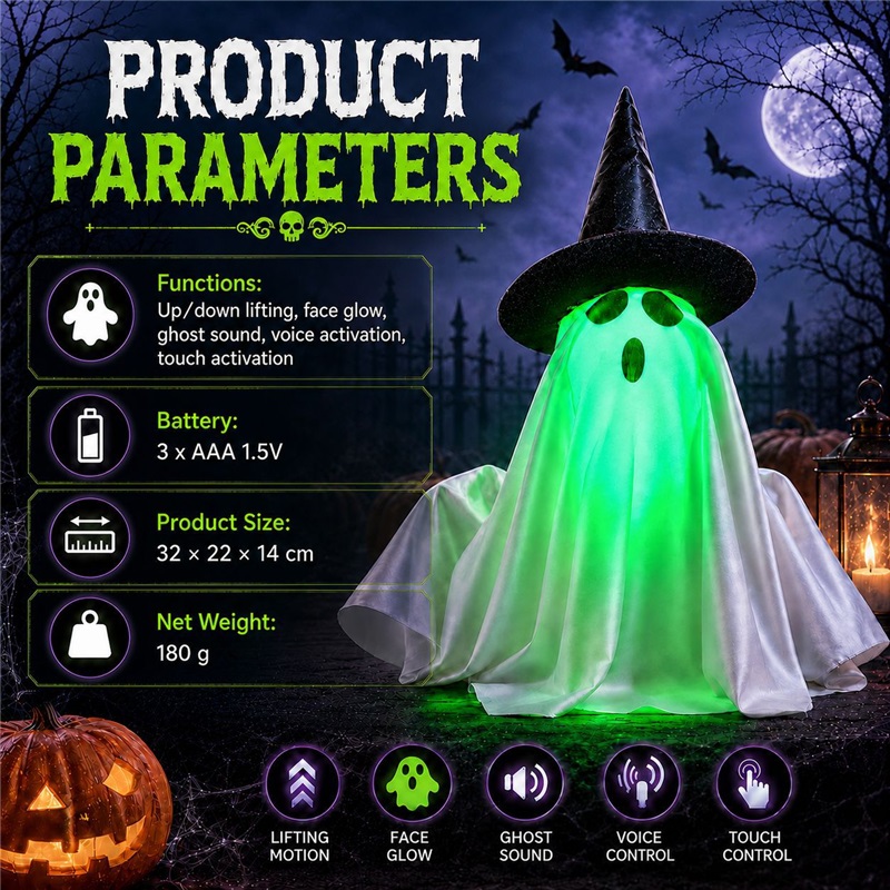 Electric Lifting Little Ghost Halloween New Prop Toy Ornament Scary Hanging Ghost Pumpkin Lamp
