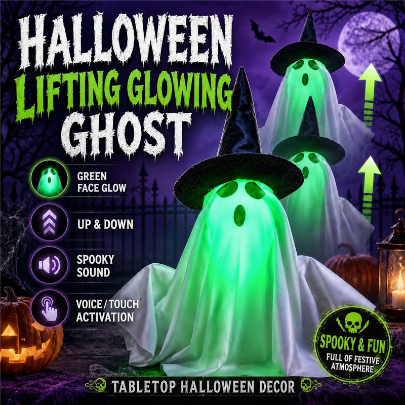 Electric Lifting Little Ghost Halloween New Prop Toy Ornament Scary Hanging Ghost Pumpkin Lamp