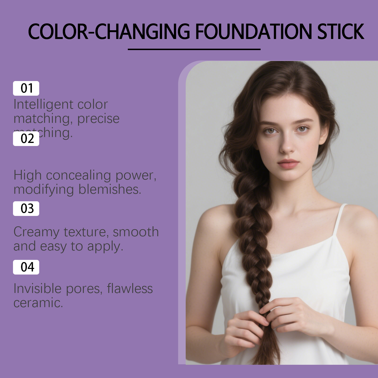 Two In One Color Changing Foundation Stick Hydrating Sheer Light Nude Flawless Daily Long Lasting Smooth