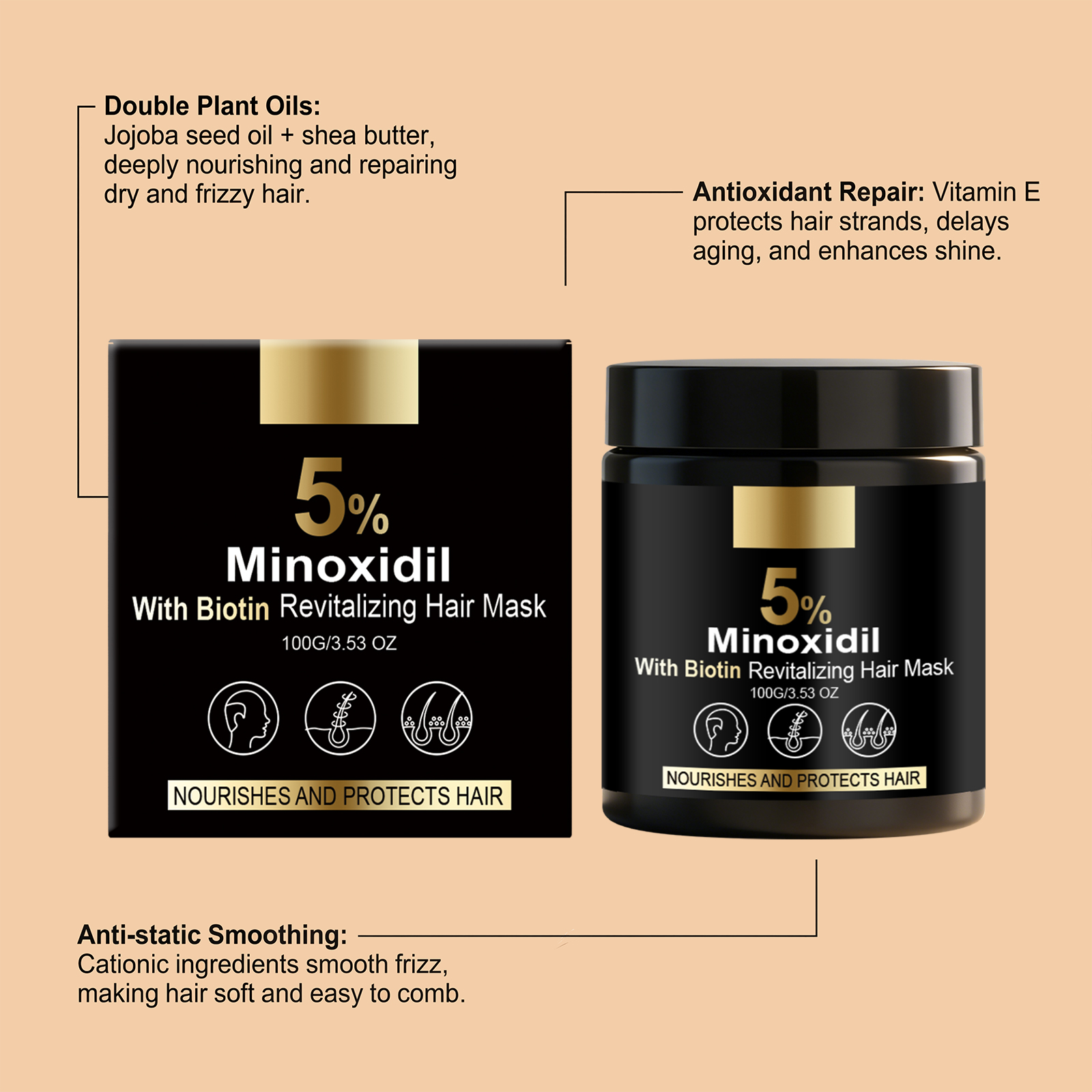 Biotin Nourishing Hair Mask Repair Soft Moist Strengthen Shine Mild Hydrate Smooth AntiDry Damaged Perm Fine Split Hair