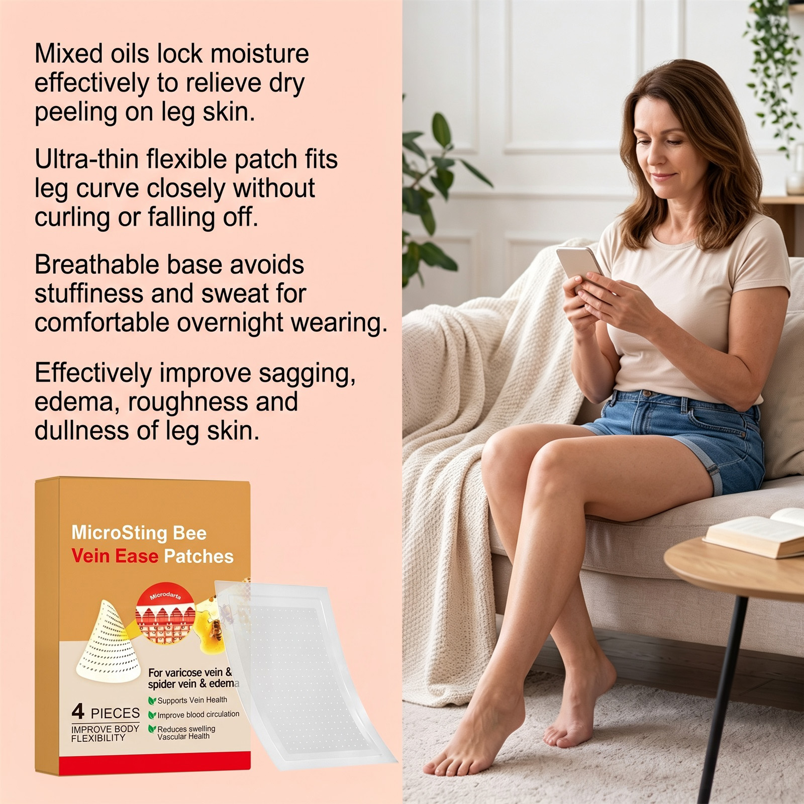 Leg Care Patch Skin Friendly Breathable Mild Comfort Portable External Relieve Leg Skin Discomfort