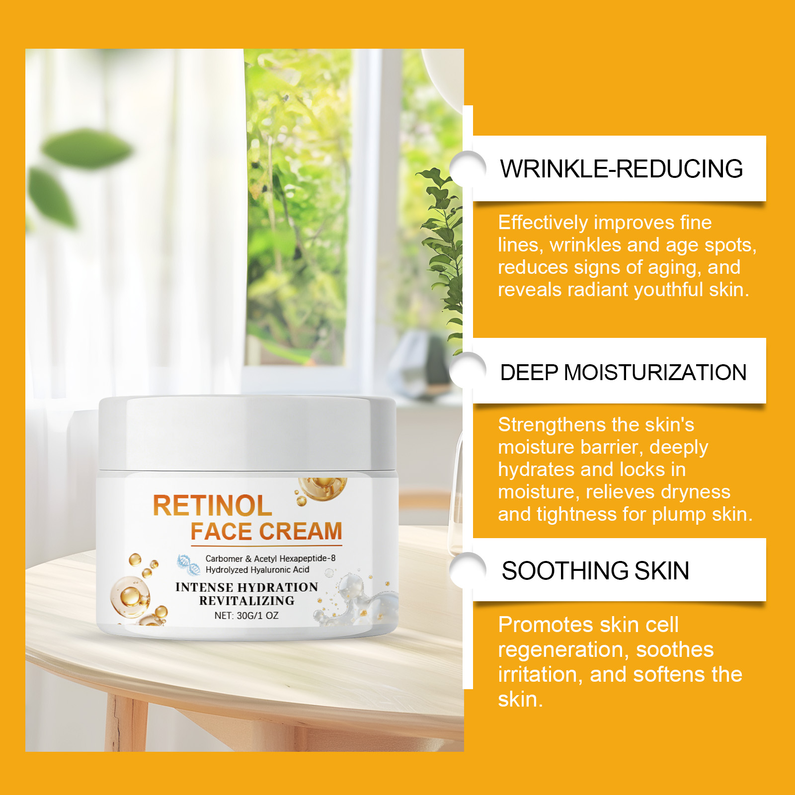 Retinol Care Cream Fine Texture Refreshing Hydrating Soft Daily Facial Skin Moisturizing Care