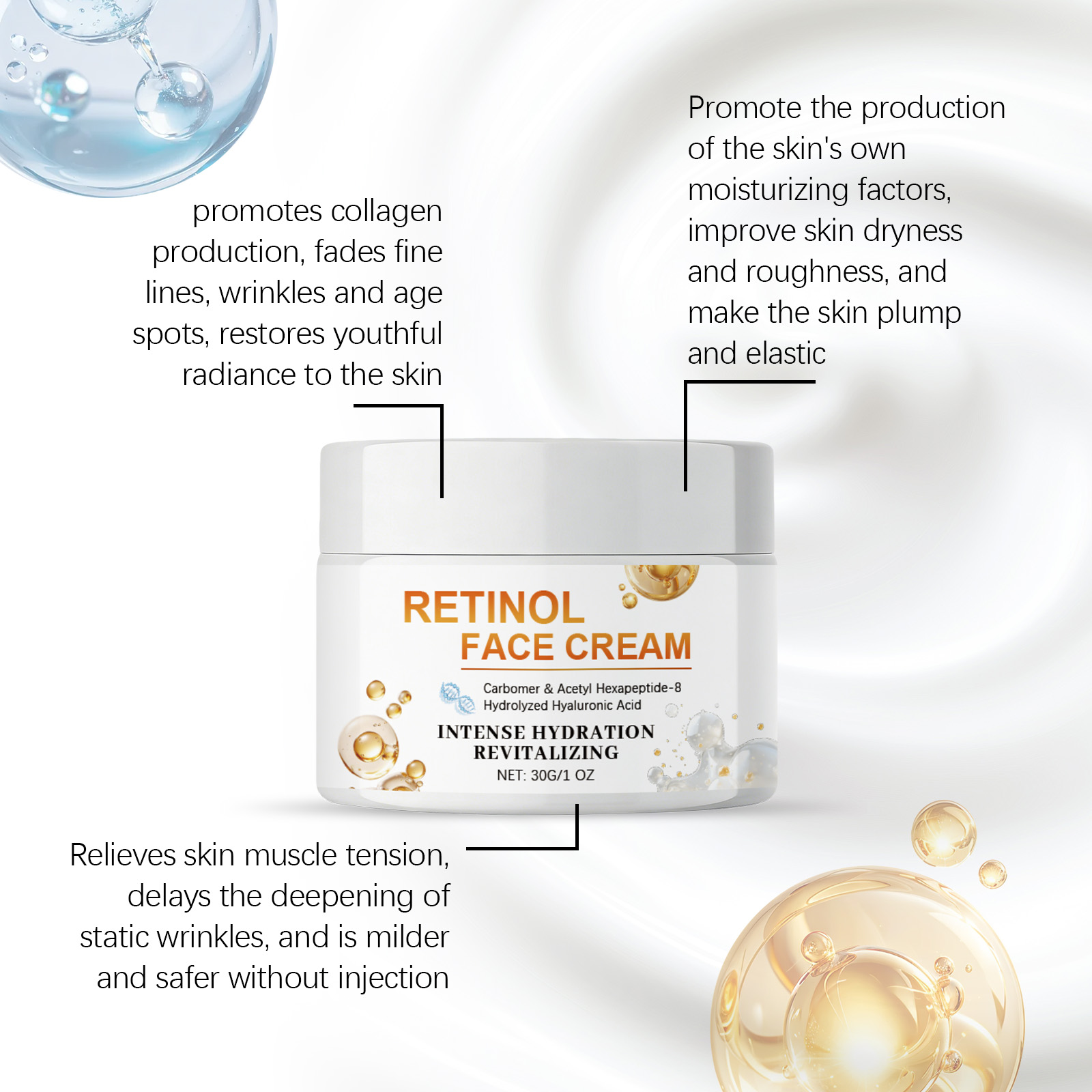 Retinol Care Cream Fine Texture Refreshing Hydrating Soft Daily Facial Skin Moisturizing Care