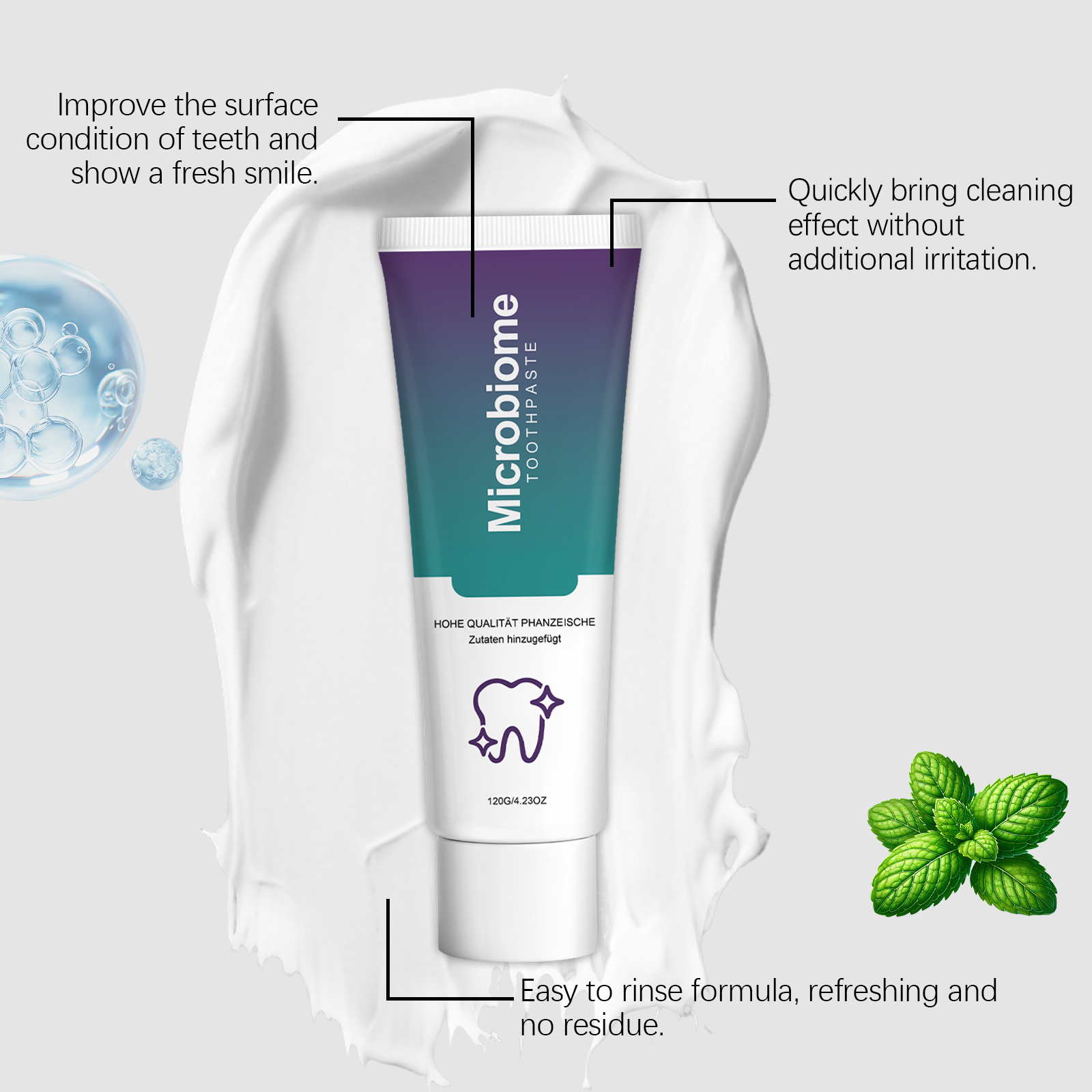 Mint Toothpaste Cleans Teeth Surface Freshens Breath Refreshing Texture Non Sticky For Daily Oral Care