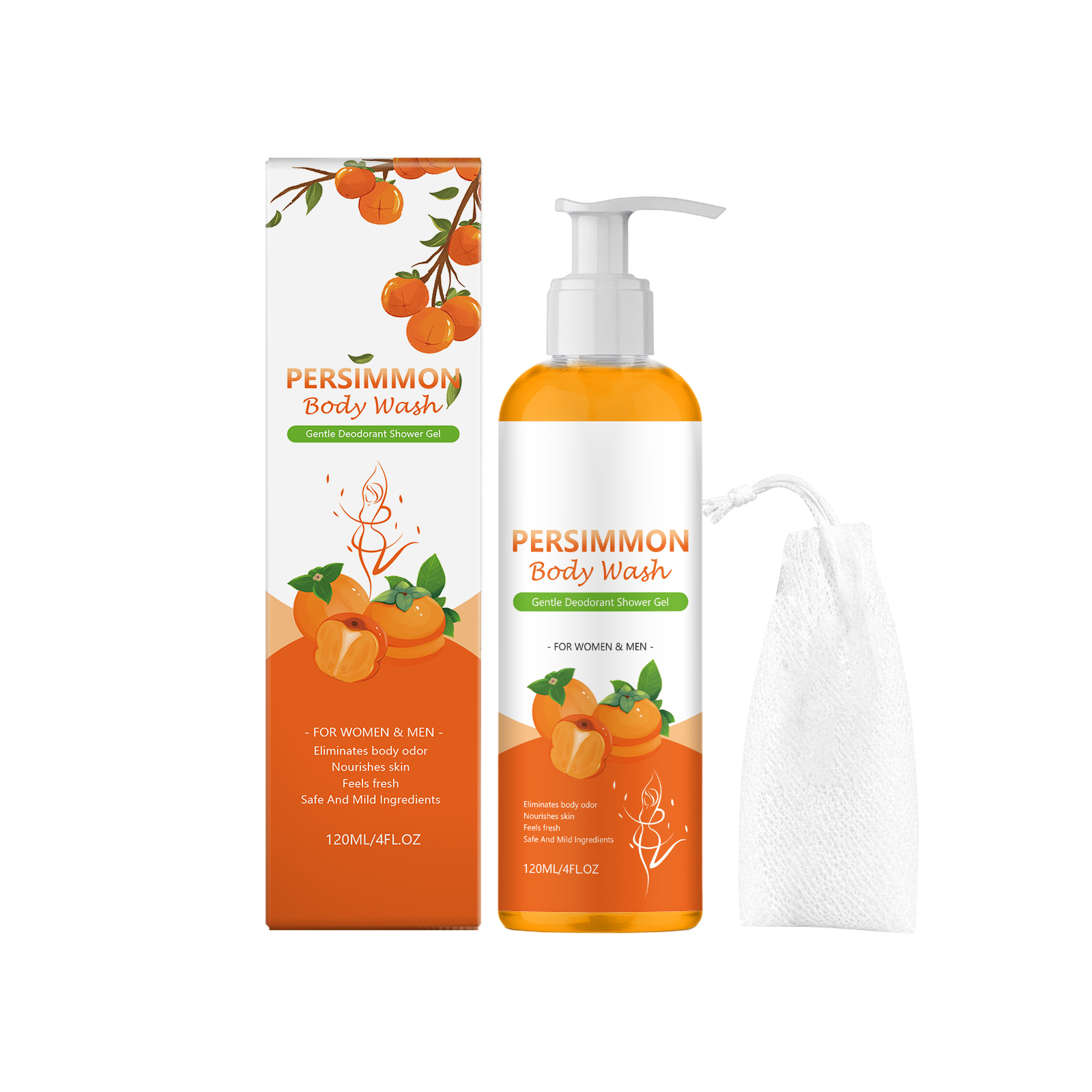 Body Wash Comfortable Refreshing Dense Foam Persimmon Orange Fragrance Body Skin Cleansing Shower Gel