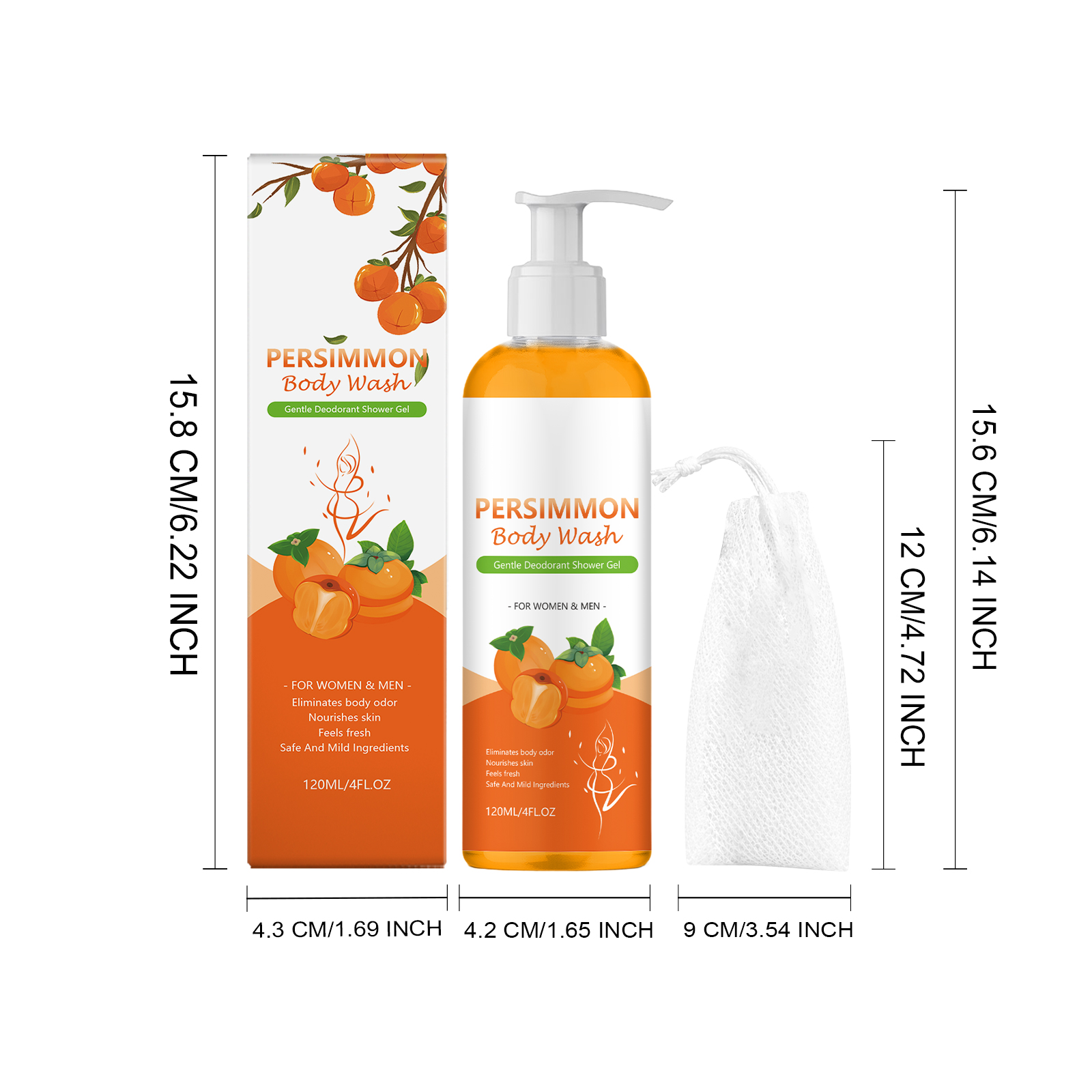 Body Wash Comfortable Refreshing Dense Foam Persimmon Orange Fragrance Body Skin Cleansing Shower Gel