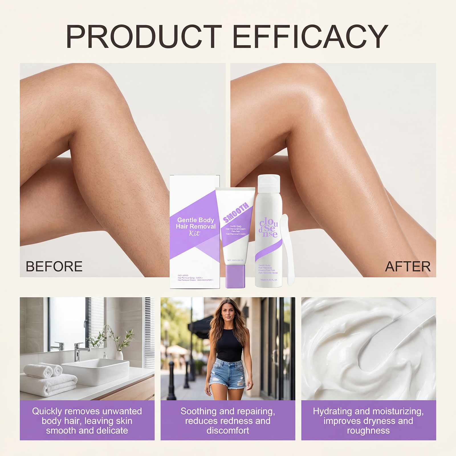 Smooth Body Hair Removal Set Gentle Cleansing Moisturizing Soft Skin Whole Body Hair Removal Daily Portable Cream