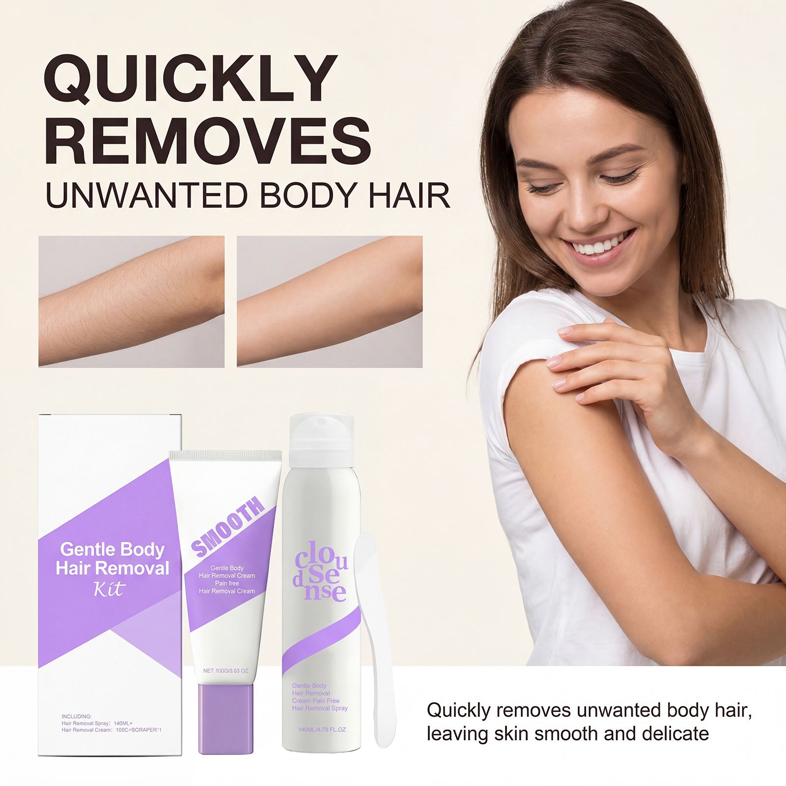 Smooth Body Hair Removal Set Gentle Cleansing Moisturizing Soft Skin Whole Body Hair Removal Daily Portable Cream