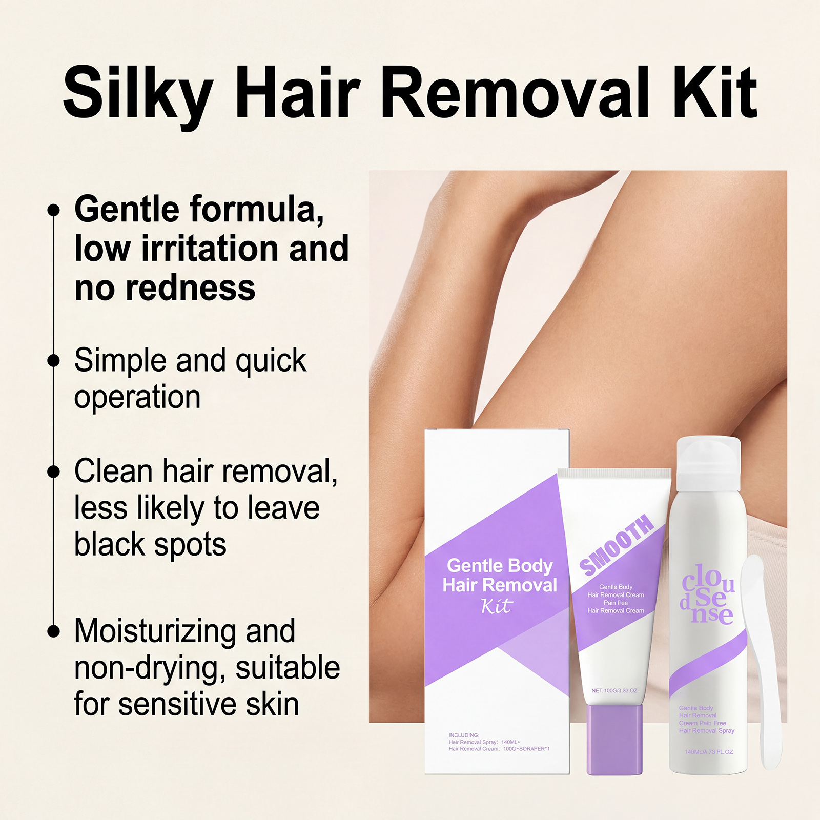 Smooth Body Hair Removal Set Gentle Cleansing Moisturizing Soft Skin Whole Body Hair Removal Daily Portable Cream
